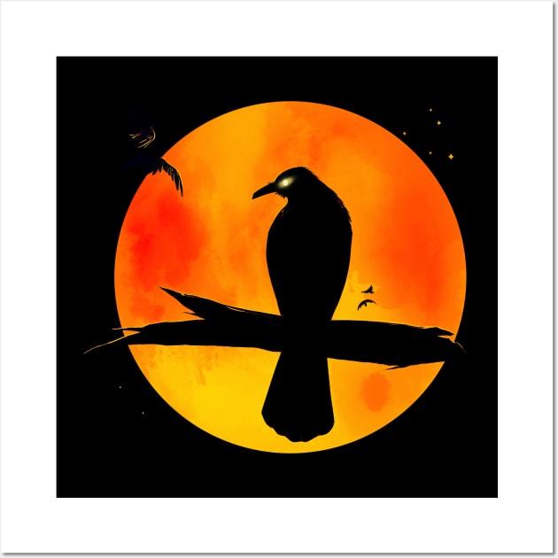 Orange Moon Crow Wall Art by Karatefinch